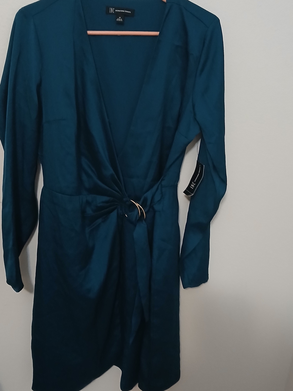 INC International Concepts Teal Midi Dress with Gold Ring Detail